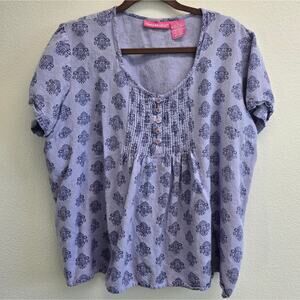 Woman Within Lavender Blue Printed Short Sleeve Blouse